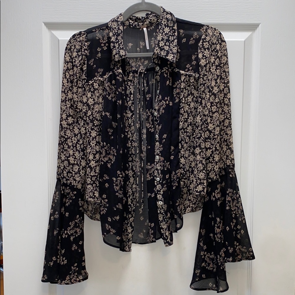 Free People Floral Black Blouse